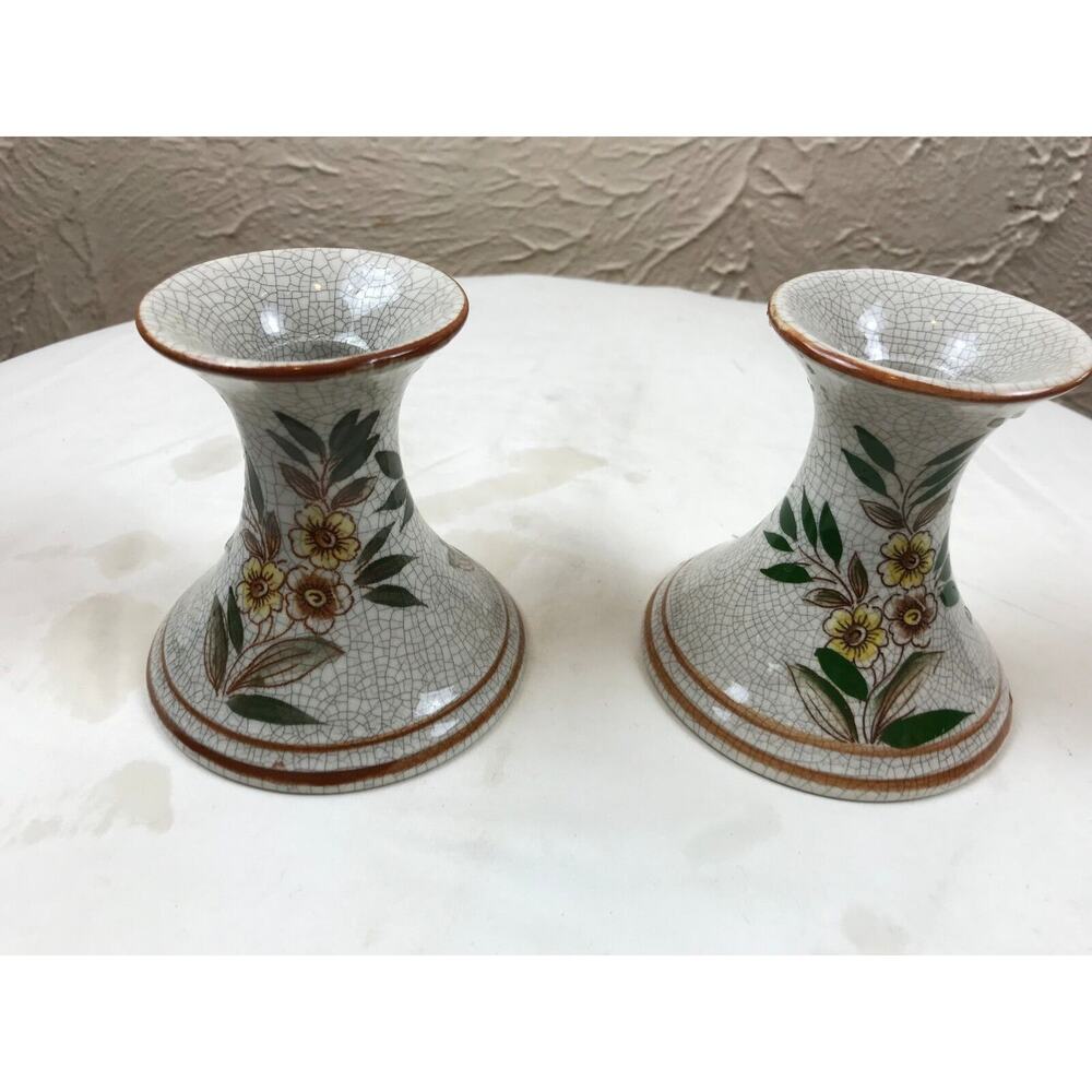 Beautiful Crackle Yellow Flowers‎ Candle Stick Holder - Made in Japan